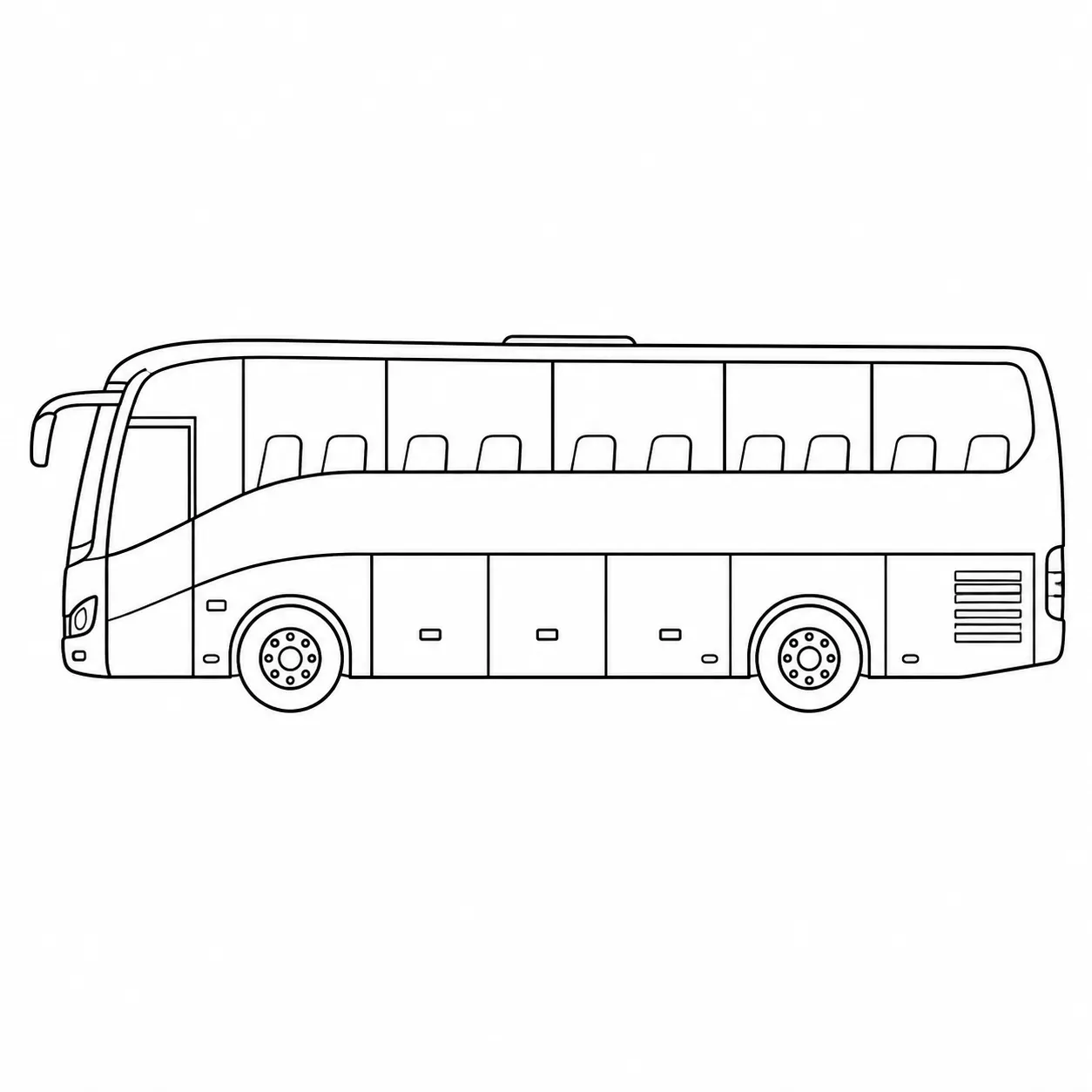 Line drawing of an intercity coach bus in side view