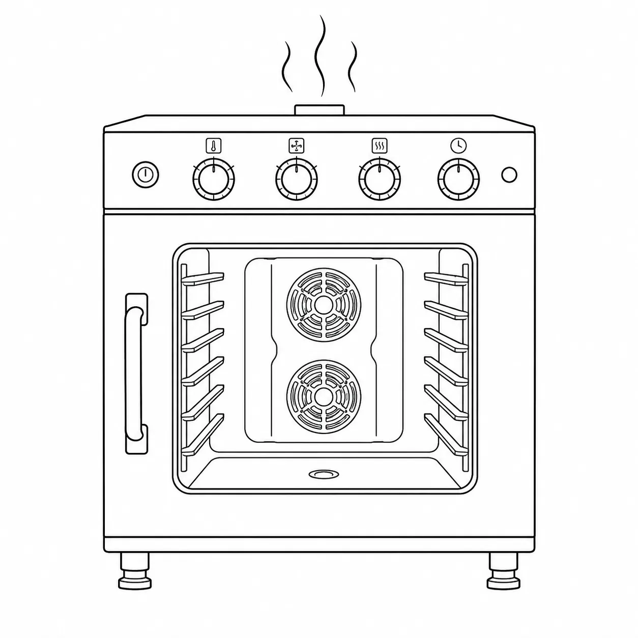 Line drawing of a professional combi oven with steam rising from the top